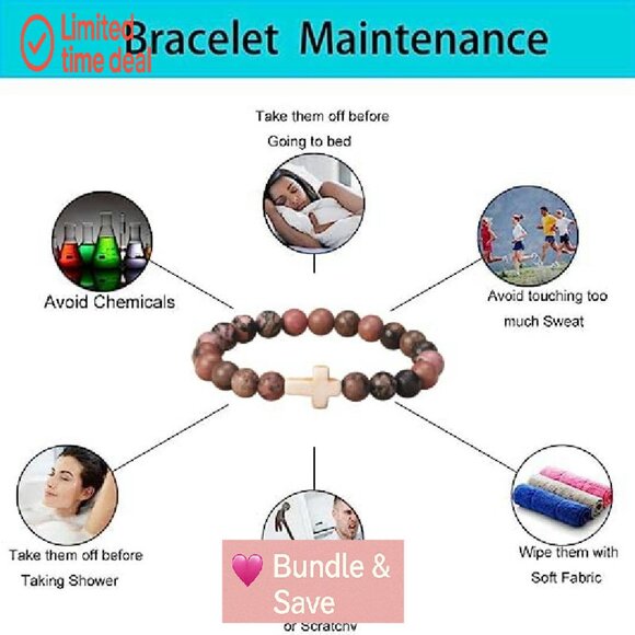 Christian Cross Stretch Bracelet Natural Stone Beads Faith Jewelry Gift - Picture 7 of 8